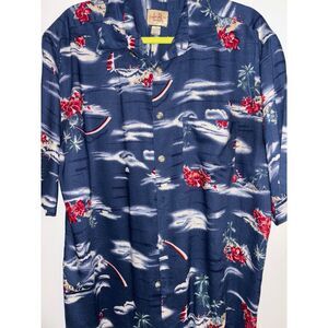 Linguineana Bros Hawaiian Shirt Men’s M Vintage Rayon Scenic Floral Aloha (A3e)